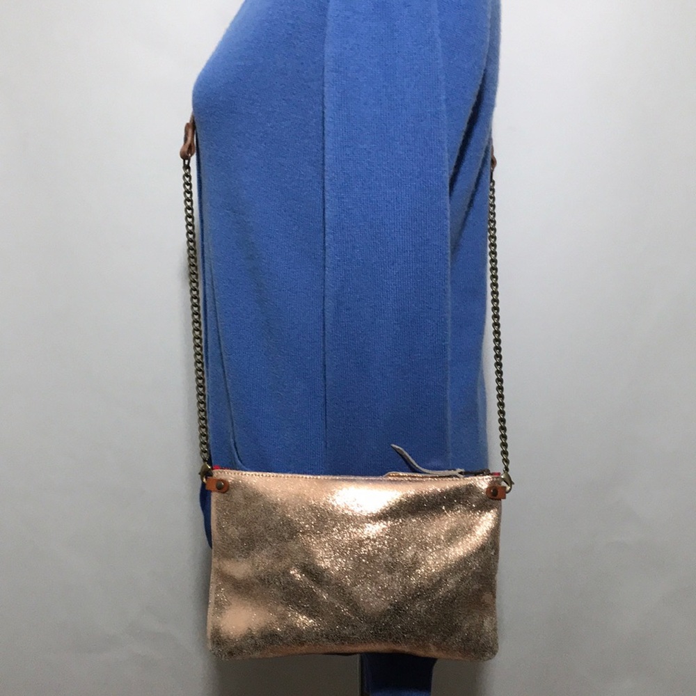 Rue de Bretagne Metallic Copper Leather Crossbody Purse Bag